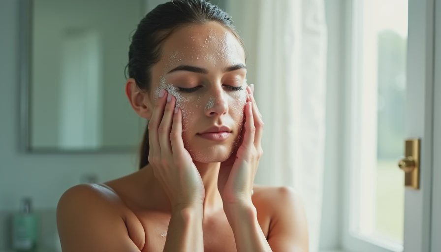 A working woman splashing cold water on her face to reduce morning puffiness.