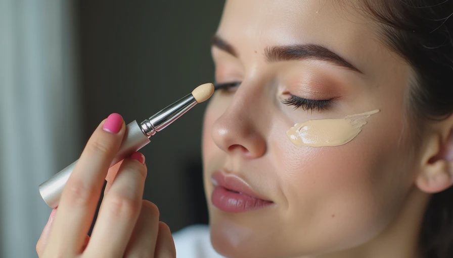Close-up of applying liquid concealer under the eye for a long-wearing test.