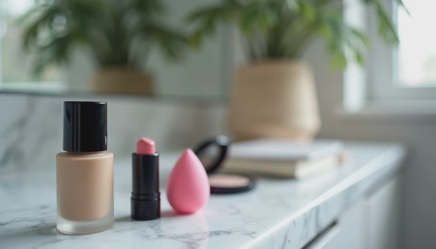 A neat arrangement of essential travel-sized makeup products on a white countertop for a short business trip.